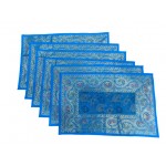 Indian Silk Table Runner with 6 Placemats & 6 Coaster in Blue Color Size 16x62